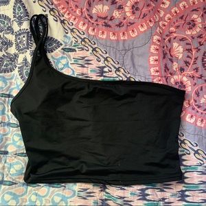 Black One Shoulder Double Strap Tank Crop Top